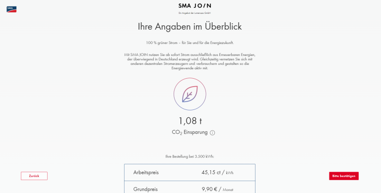 SMA Stromtarif Konfigurator & Anmeldestrecke